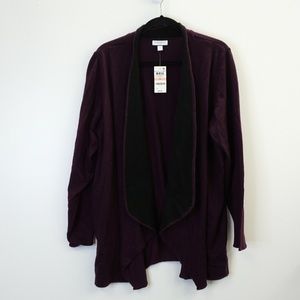 Charter Club Open Front Cardigan Plum Black 2X